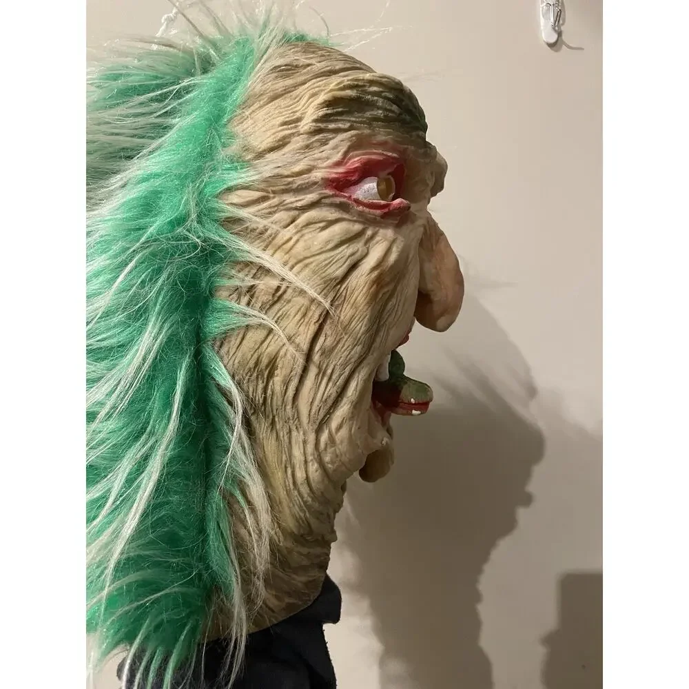 Halloween Rubber Face Mask Green Hair‎ Eyes Halloween Creepy Monster